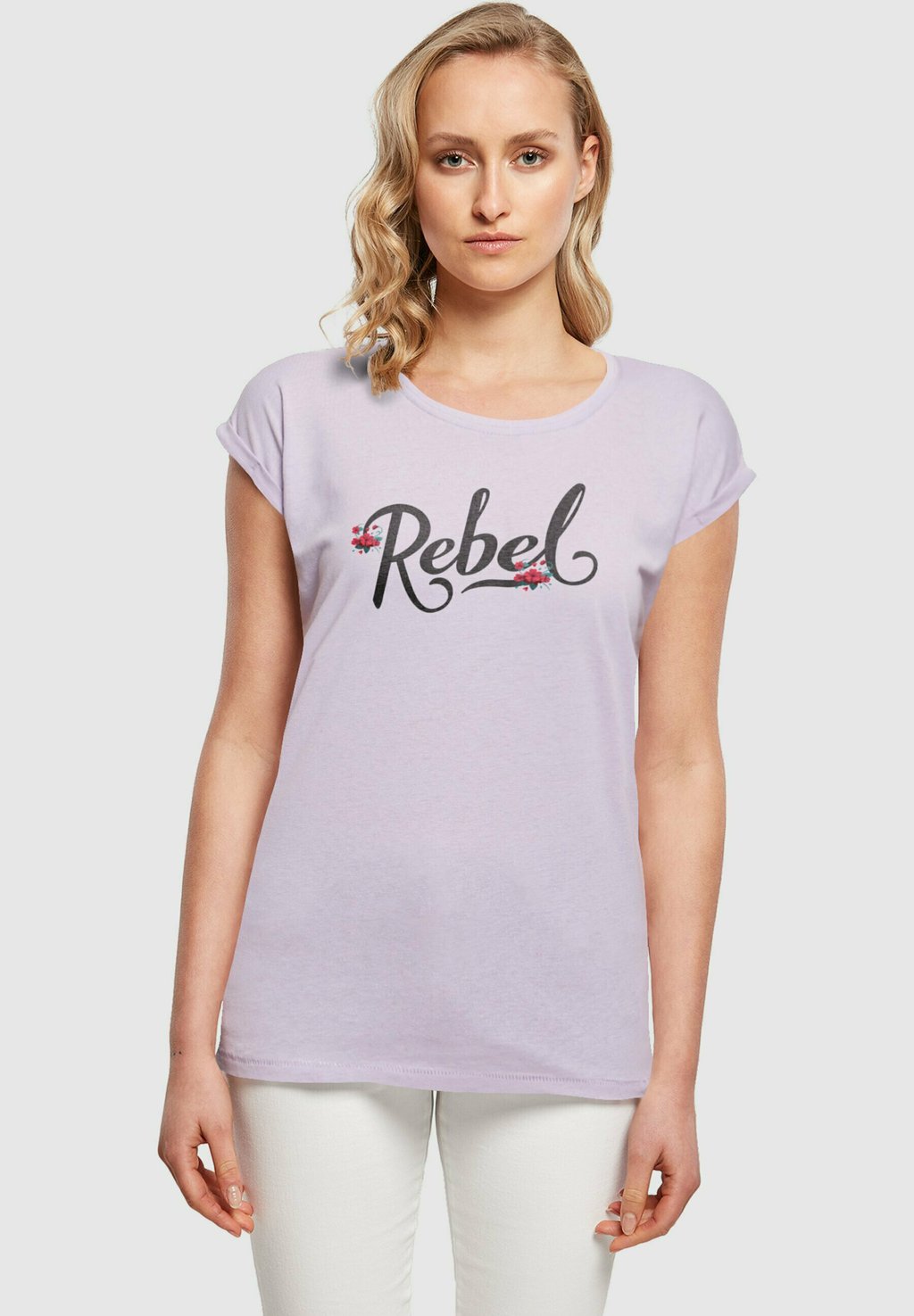

Футболка с принтом FRIDA KAHLO REBEL ONE EXTENDED SHOULDER TEE Merchcode, сиреневый
