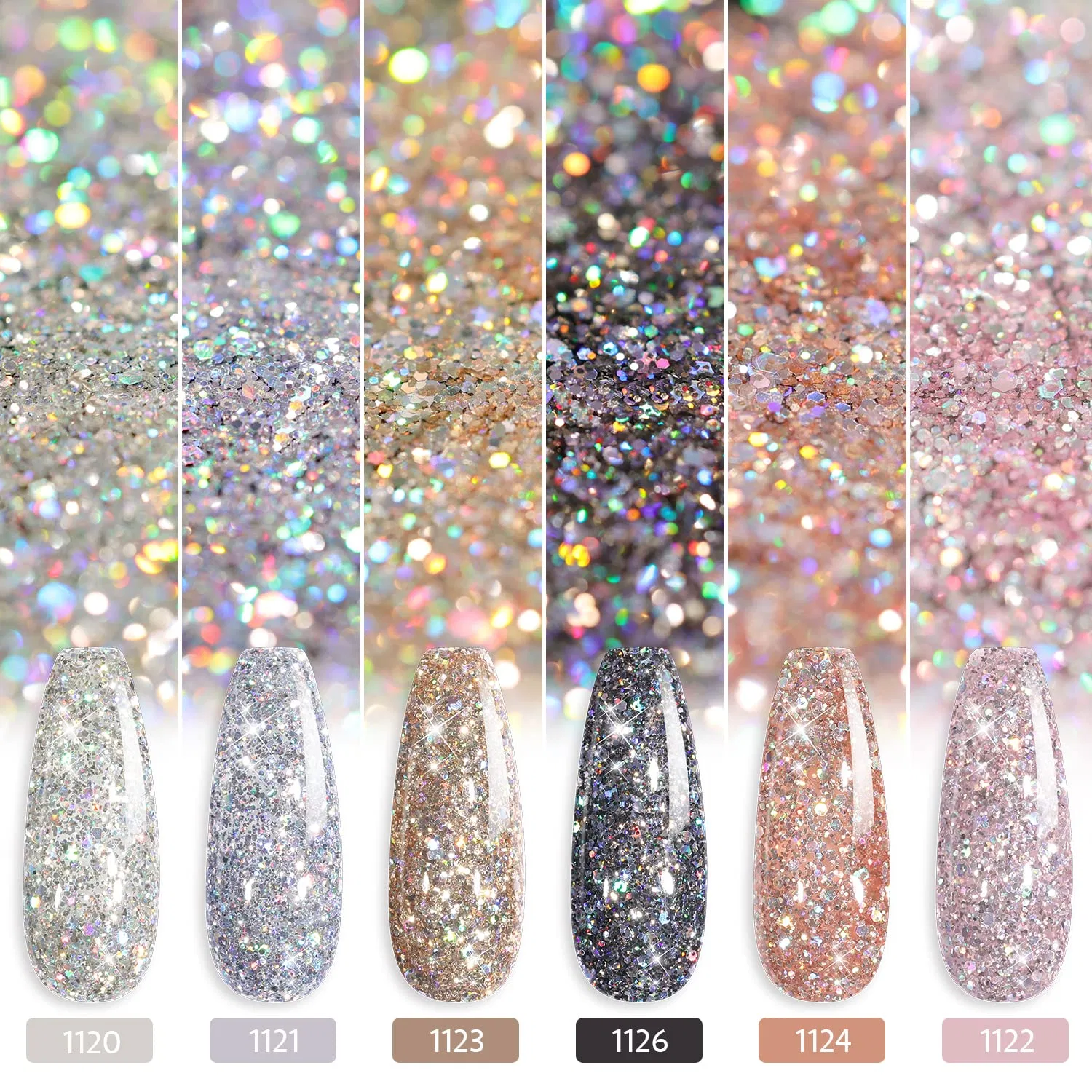 Набор гель-лаков «Chrome Platinum Glitter» из 6 цветов от GAOY Gaoy — фото 4