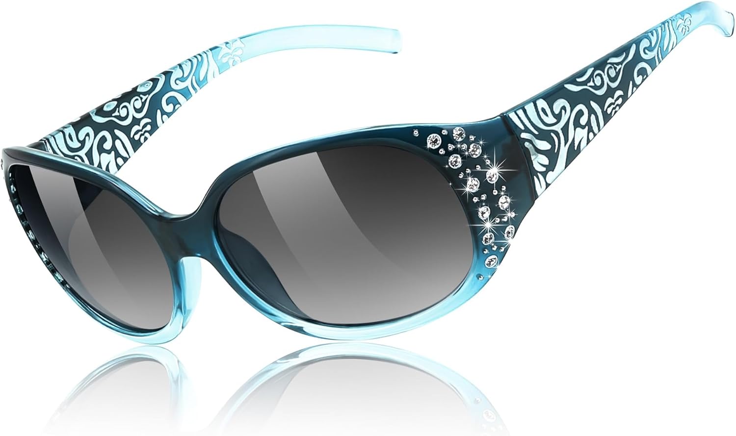 

Женские поляризованные солнцезащитные очки FEISEDY с обтекаемой формой, украшенные стразами, модные солнцезащитные очки с защитой UV400, артикул B1091, Gradual Blue Frame & Gradual Grey Lens