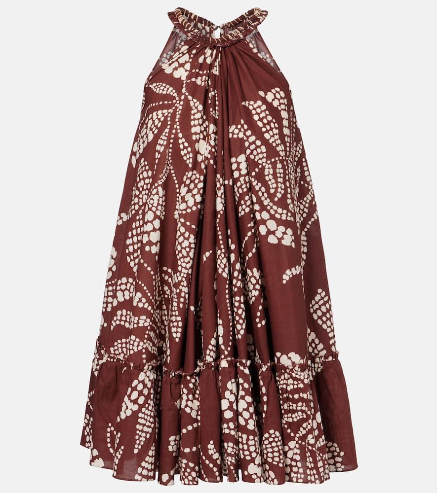 

Платье-мини Cleo из хлопка с принтом Poupette St Barth, Brown Beige Austral