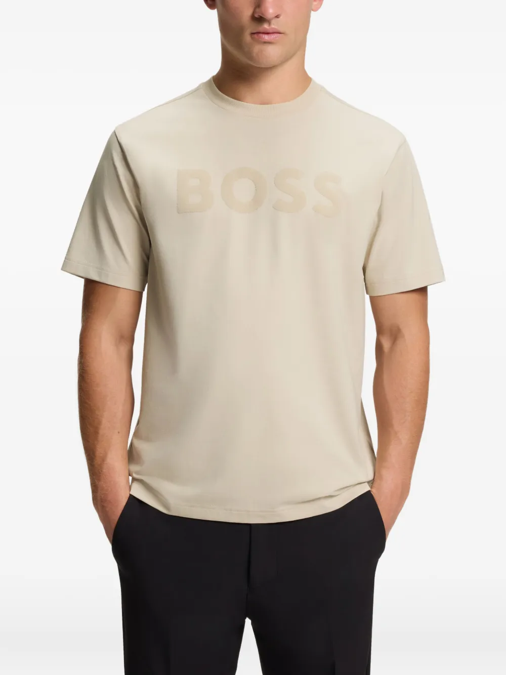 Футболка с тисненым логотипом Boss, бежевый — фото 4