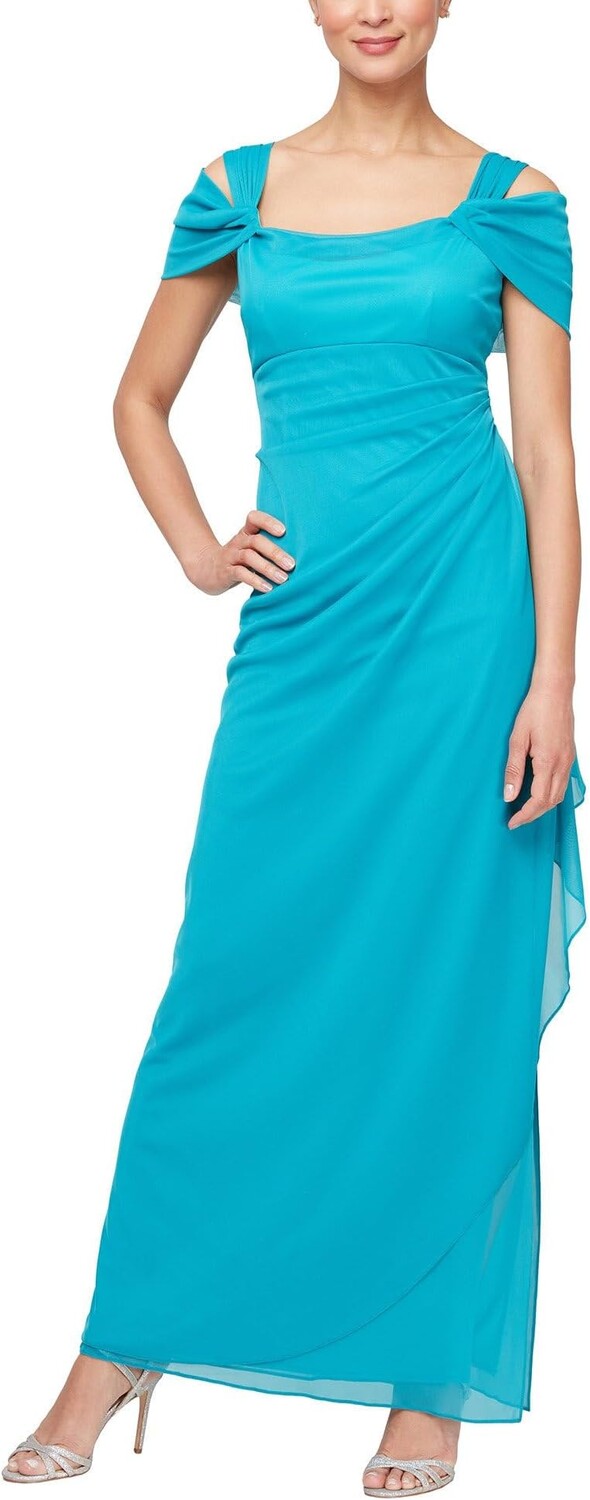 

Платье Alex Evenings Long Mesh Dress with Cold Shoulders, цвет Turquoise