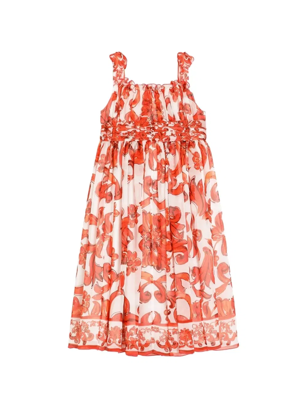 Шифоновое платье с принтом майолики Dolce & Gabbana Kids, красный — фото 2
