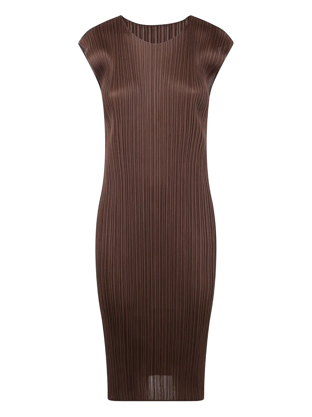 

Плиссированное платье с рукавами кап Pleats Please Issey Miyake, коричневый