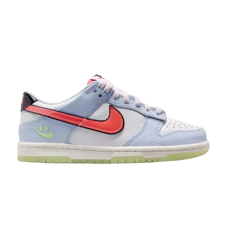Nike Dunk Low GS 'Smiley Swoosh White - Hydrogen Blue Crimson'