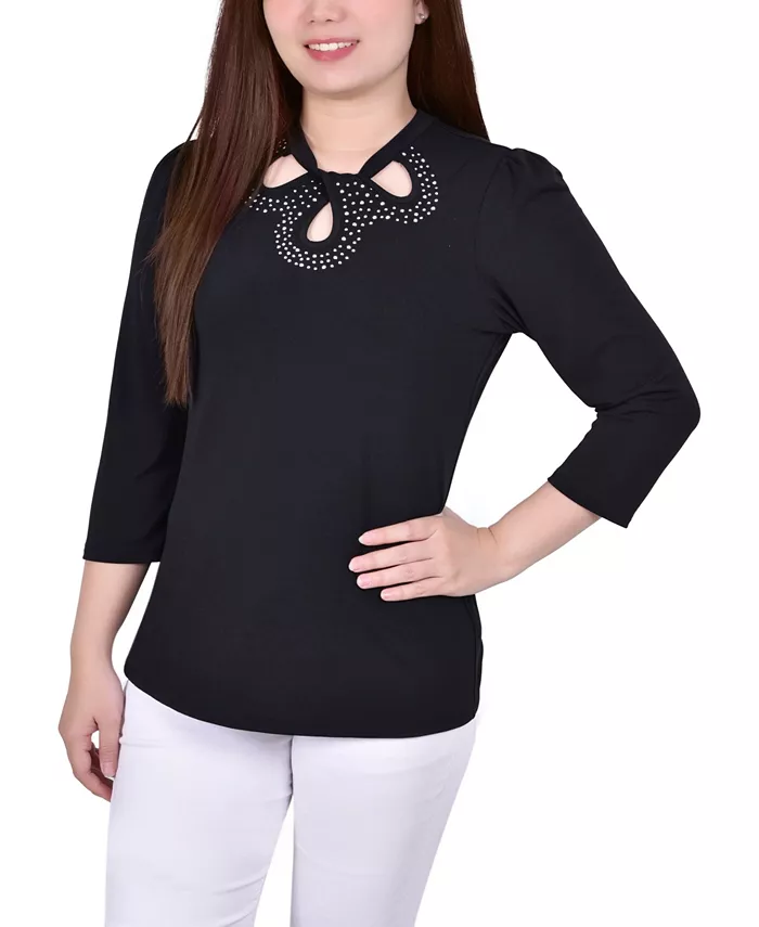 

Женский трикотажный креповый топ с рукавами 3/4 NY Collection, черный