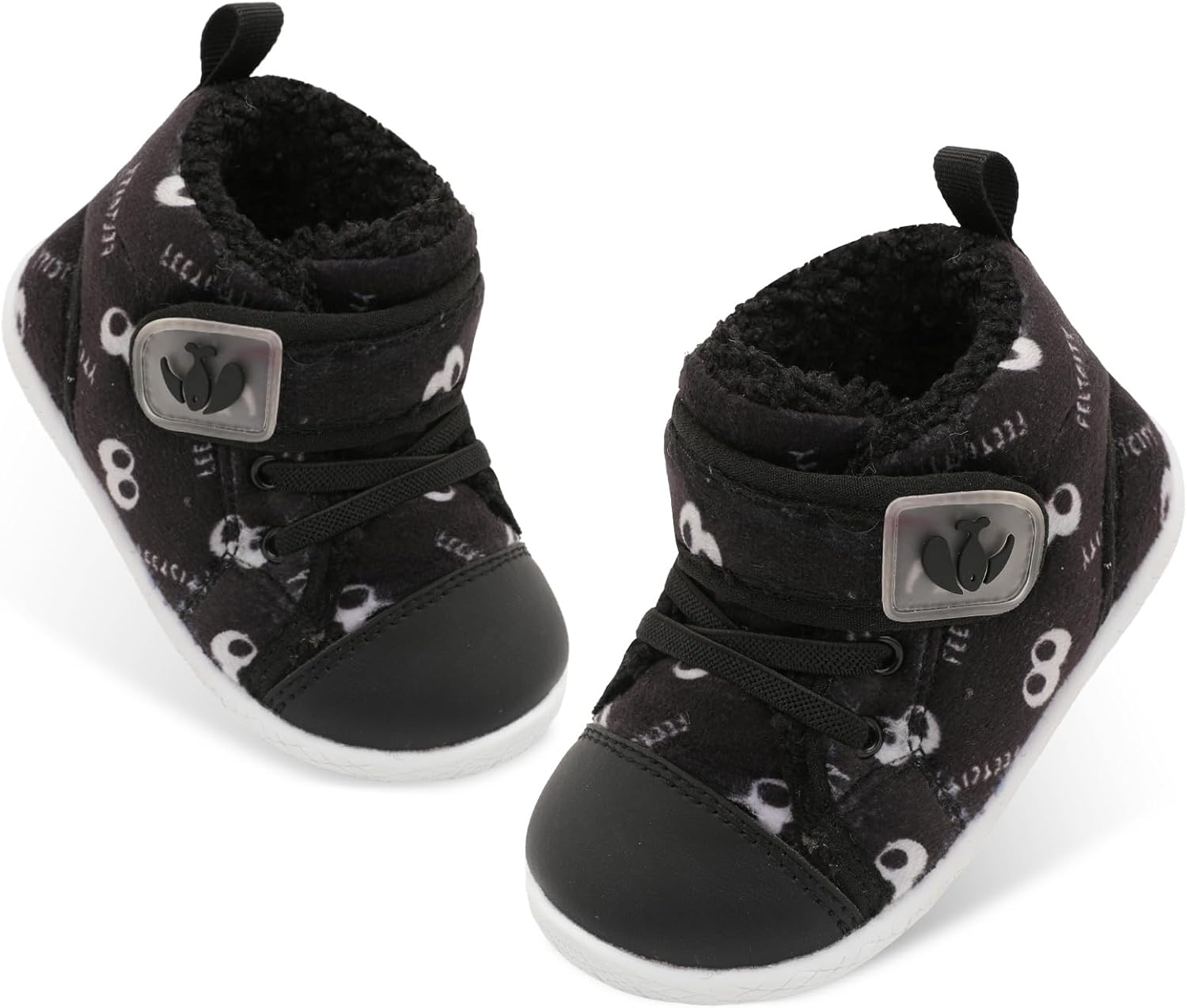 

FEETCITY Детские ботиночки для мальчиков и девочек, пинетки для младенцев, уютные флисовые ботинки, первые обувь для ходьбы, теплые носочки, обувь для новорожденных, Black Eyes