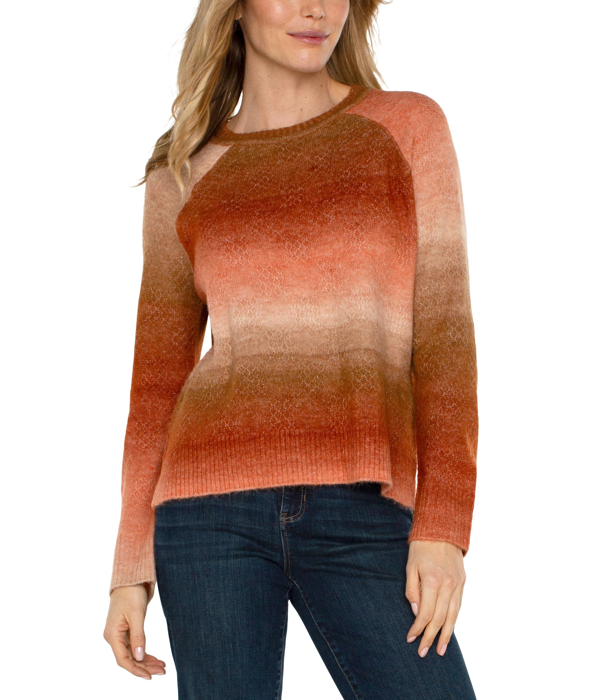 

Свитер Liverpool Los Angeles Long Sleeve Raglan Sweater With Side Slit Ombre Sweater Yarn, Orange Ombre
