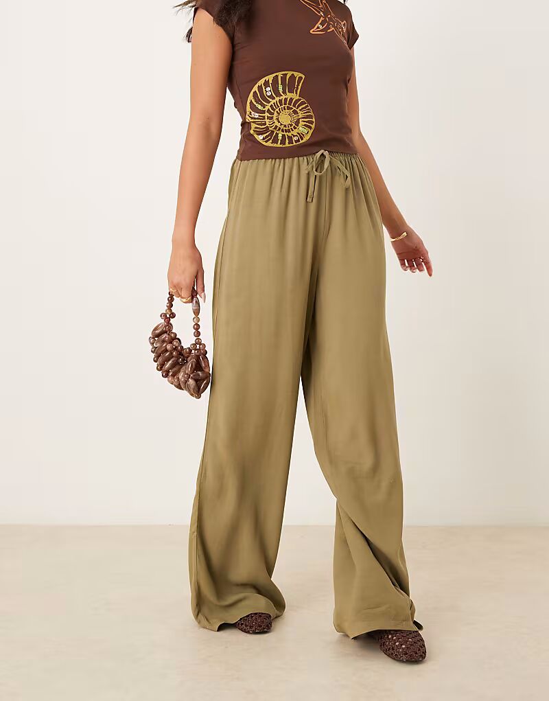 

Брюки из льняной смеси цвета хаки с застежкой Asos Design