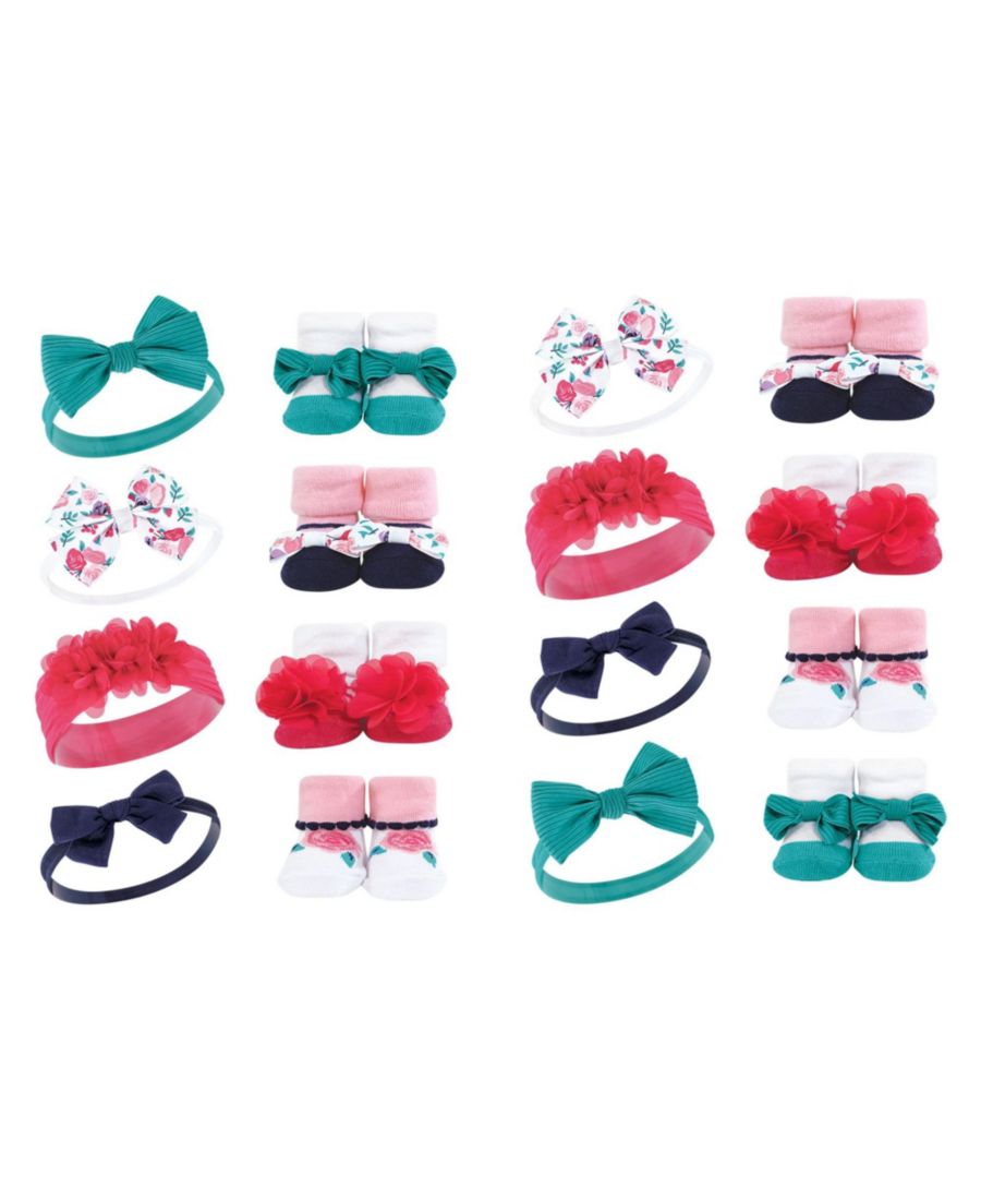 

Набор из 16 предметов: повязка на голову и носки, нежно-розовый цветочный узор Hudson Baby, Bright pink floral