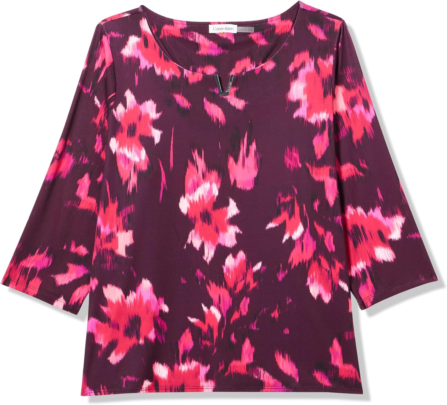 

Женский топ Calvin Klein с принтом и фурнитурой, рукав 3/4, Aubergine Multi 2