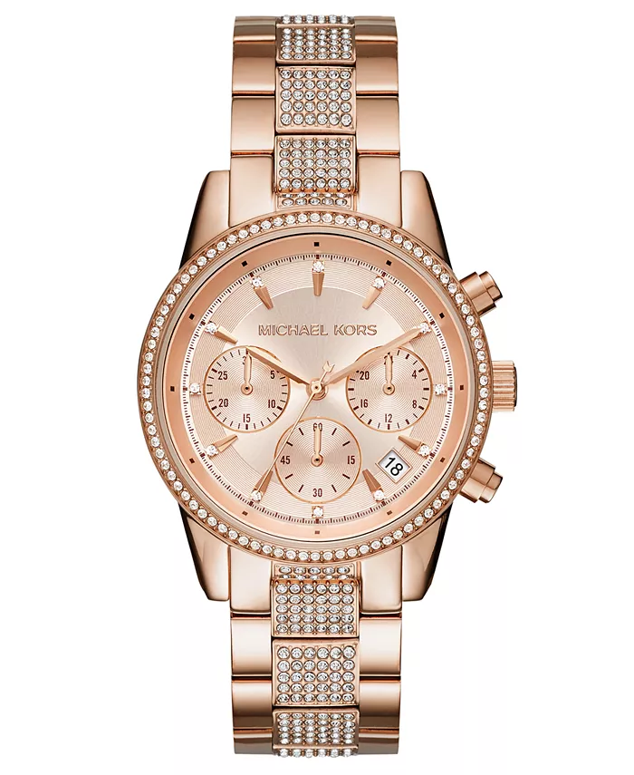 

Женские часы Chronograph Bryant с хронографом, корпус из нержавеющей стали с розовым золотым покрытием, браслет, 37 мм Michael Kors, золотой