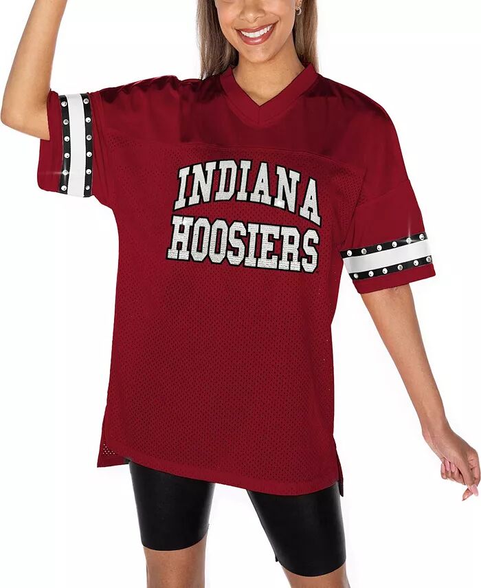 

Женская темно-красная футболка Indiana Hoosiers Until Kickoff со стразами Gameday Couture
