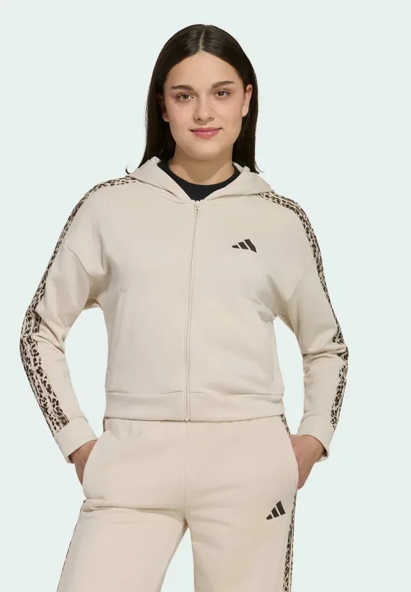Толстовка с капюшоном на молнии Adidas Sportswear, кристальный лен/мультиколор/темно-коричневый