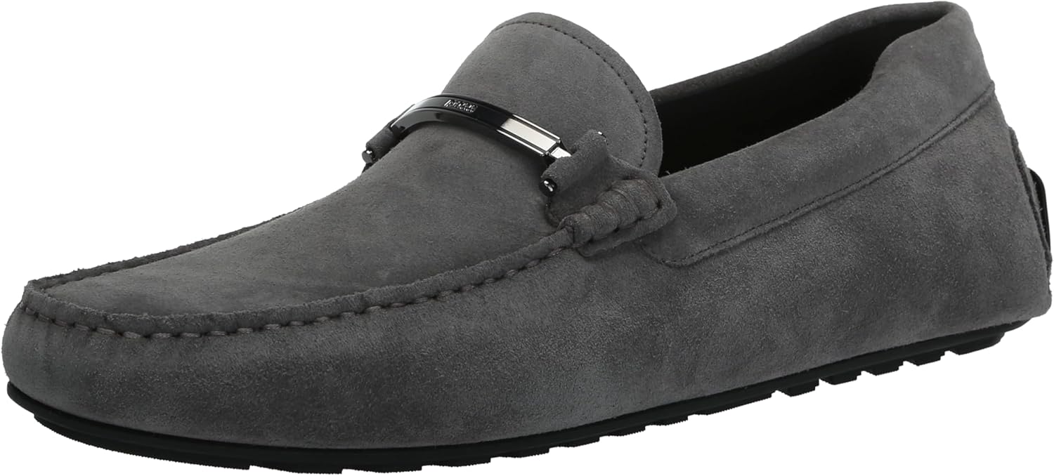 

Мужские лоферы BOSS из гладкой замши без застежек, светло-серый