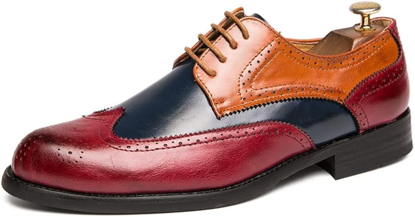 

Мужские оксфорды HuitJours многокрасочные броги Wing Tip с шнуровкой, пэчворк, двухцветные, с перфорацией и круглым носком, красный