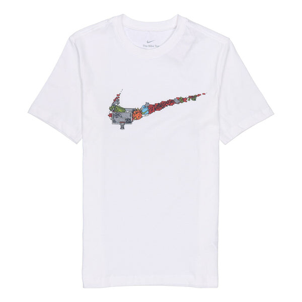 

Футболка Nike Cartoon Pattern Large Logo Printing Round Neck Casual Short Sleeve White, мультиколор
