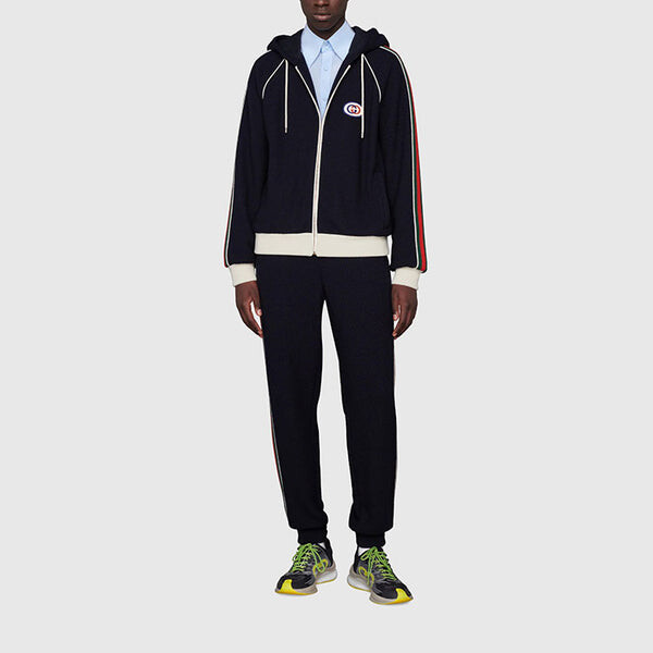 Куртка wool jersey jacket with web 'blue' Gucci, синий — фото 2
