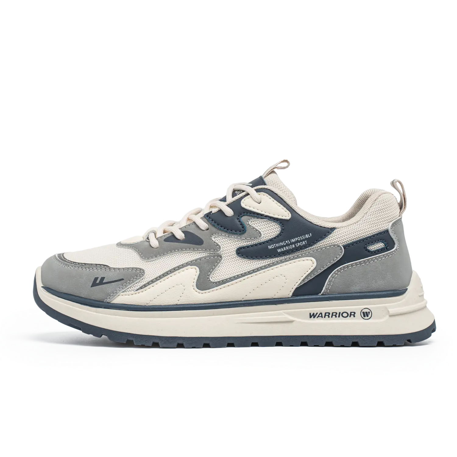 

WARRIOR Мужские повседневные кроссовки Low Top с противоскользящей и износостойкой подошвой, поддержкой и балансом, бежево-серо-голубые