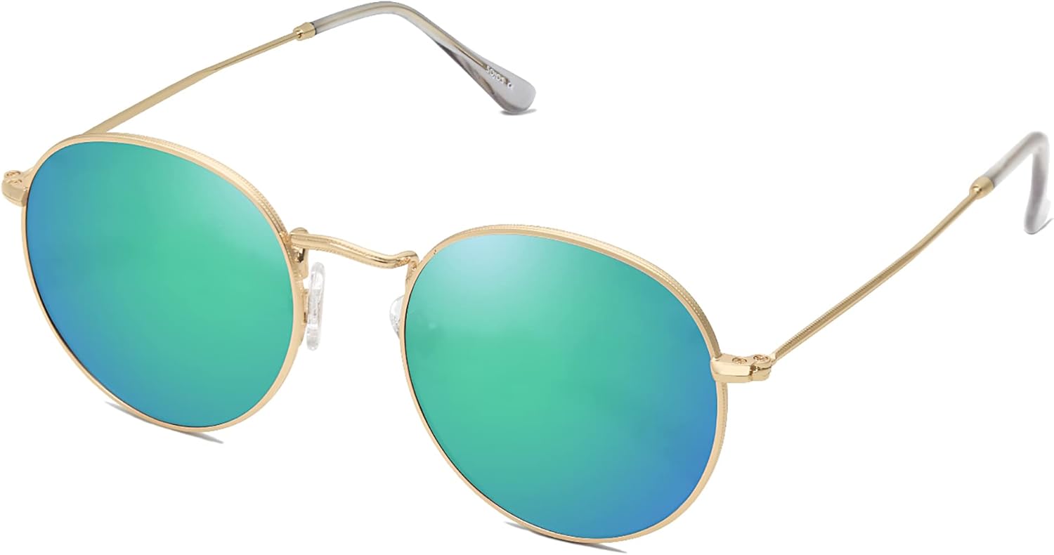 

Солнцезащитные очки SOJOS маленькие круглые поляризованные для женщин и мужчин, классический винтажный ретро-стиль, защита от ультрафиолета UV400, модель SJ1014, Gold/Greenish Blue