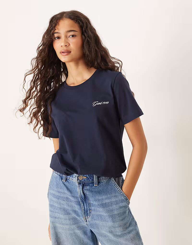 

Футболка классического кроя с логотипом темно-синего цвета Gant, Синий, Футболка классического кроя с логотипом темно-синего цвета Gant