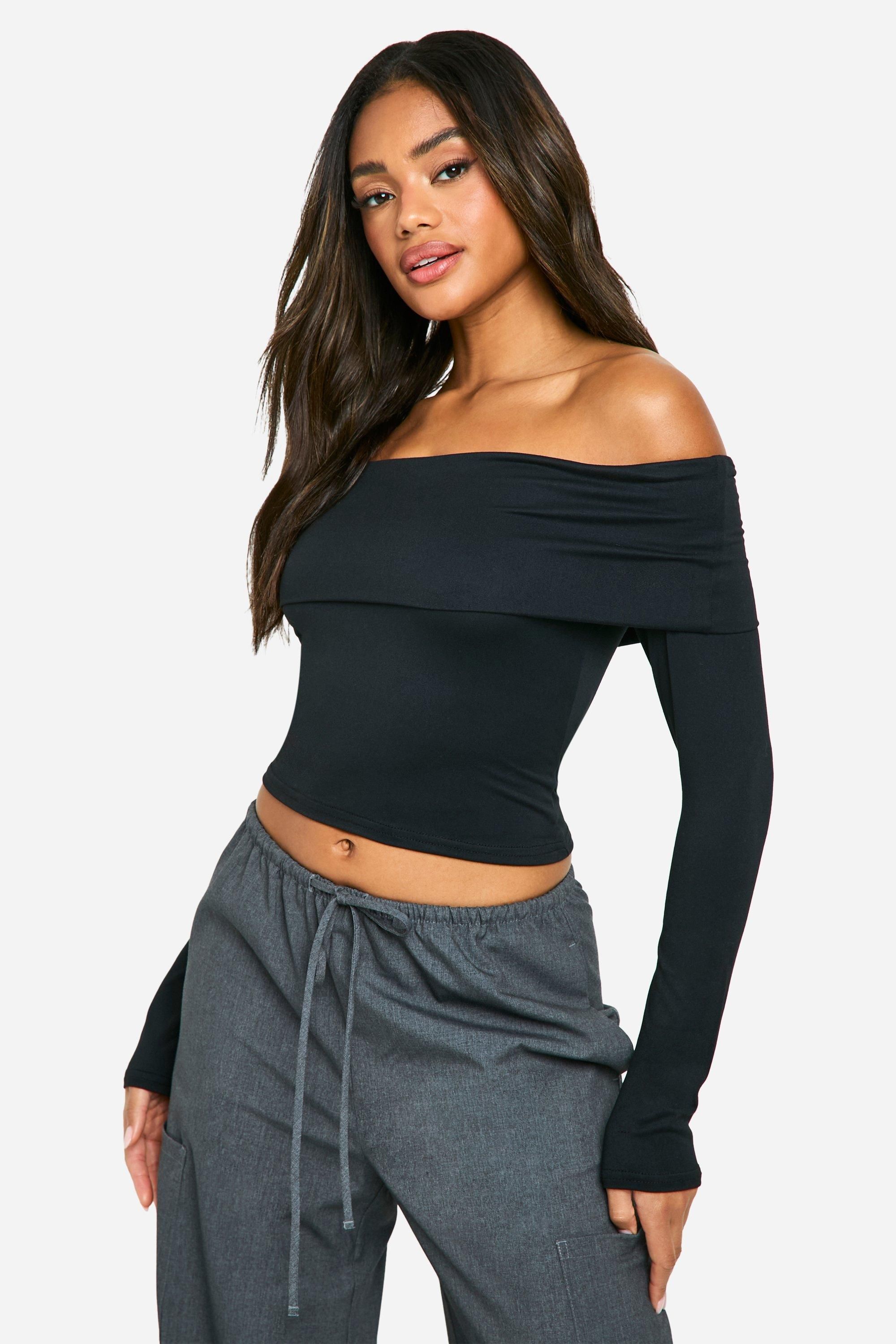 

Топ Boohoo с длинными рукавами и складками, черный