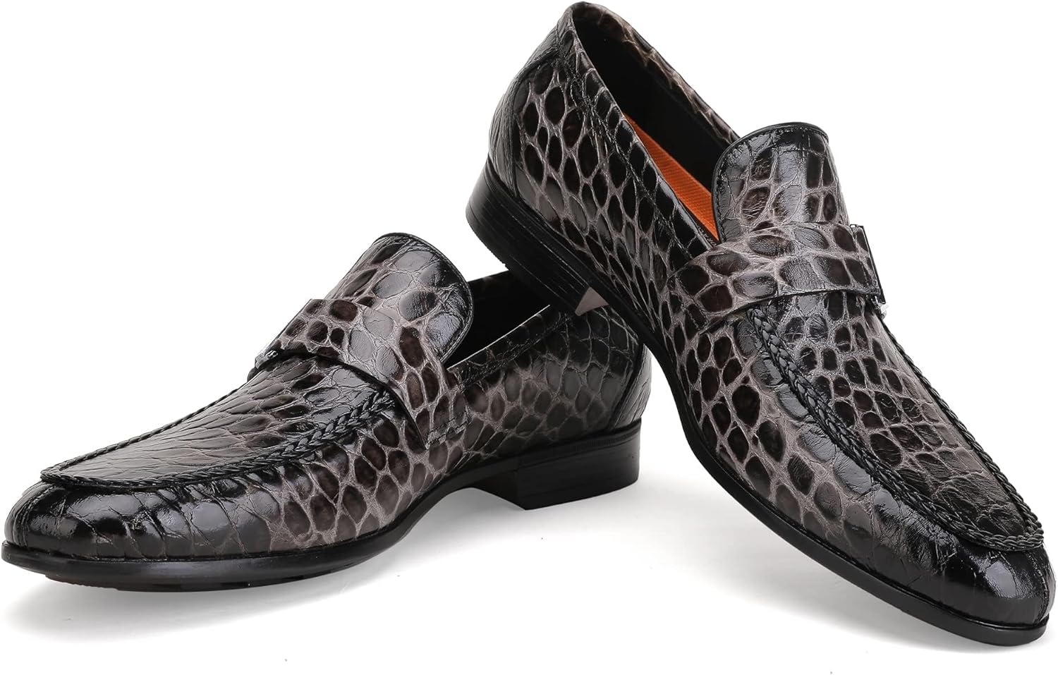 

Мужские кожаные пенни-лоферы, туфли с тиснением под крокодила, с мягкой подошвой, удобные повседневные и классические лоферы для деловых встреч и свадеб Generic, серый