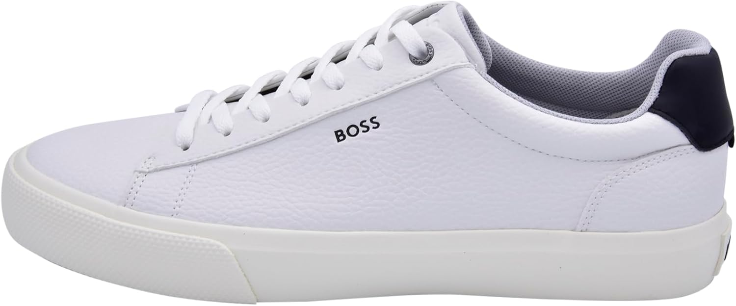 BOSS мужские кожаные кроссовки Aiden Logo Block низкие, Extra White — фото 3