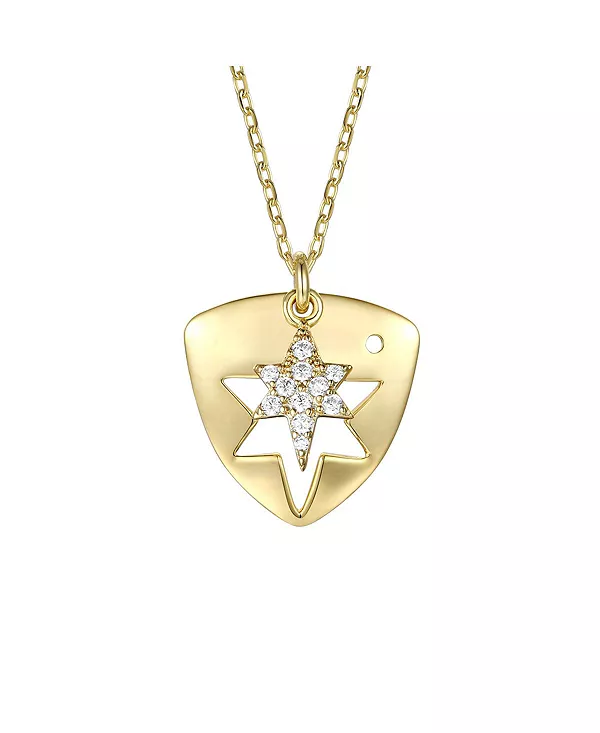 

Двойное ожерелье с подвеской в виде щита и шестиконечной звезды, покрытой 14-каратным золотом с лазерной резкой кубических цирконий Rachel Glauber, gold