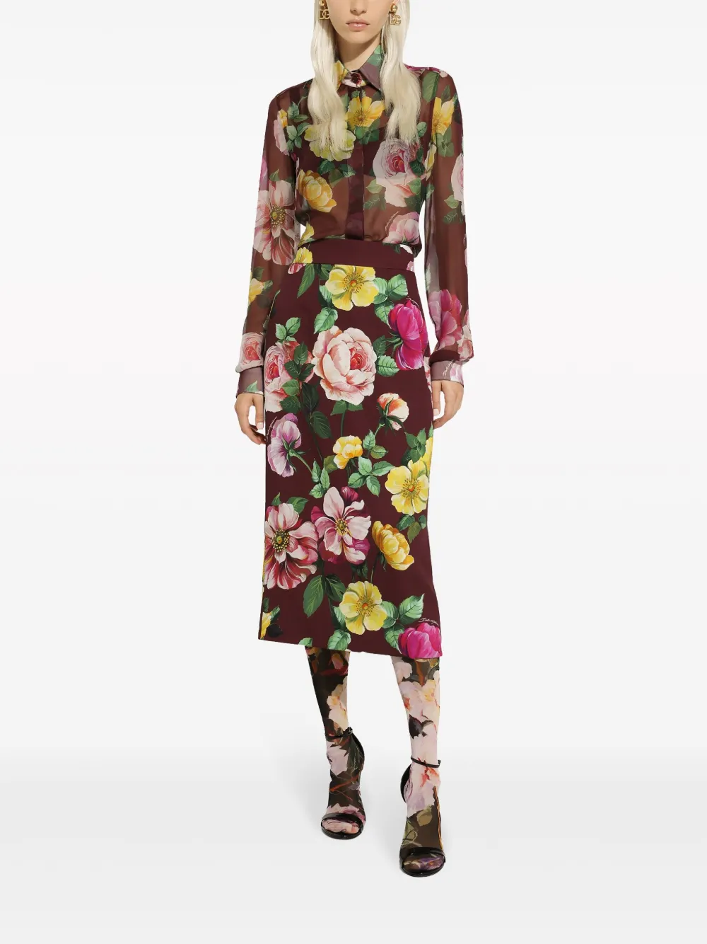 Шелковая блузка с принтом DOLCE & GABBANA, красный — фото 3