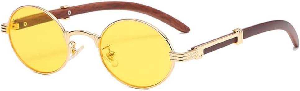 

Ретро-стиль, металлические солнцезащитные очки для женщин, круглые, мужские, золотистые, в маленькой оправе, овальные, коричневые, синие, с рисунком под дерево, UV400 WNCKSQ, Gold With Yellow