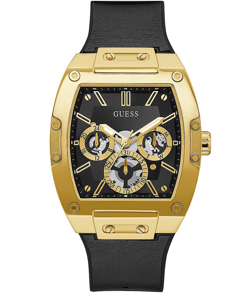

Мужские квадратные многофункциональные часы Guess черно-золотистого цвета, черный