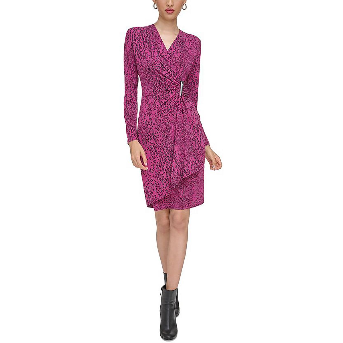 

Мини-платье Petites Womens с декором и запахом Calvin Klein, цвет mulberry black