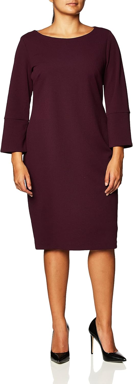 

Женское однотонное платье-футляр Calvin Klein с разрезом на рукавах три четверти, Deep Aubergine
