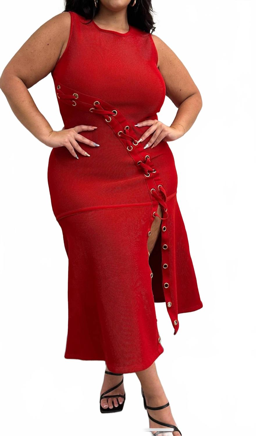 

Майя макси платье с разрезом в красном Southern Grace