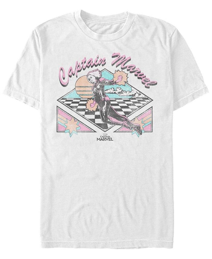 

Мужская футболка с короткими рукавами и комиксами Marvel в клетку в стиле ретро «Капитан Марвел» Fifth Sun, белый