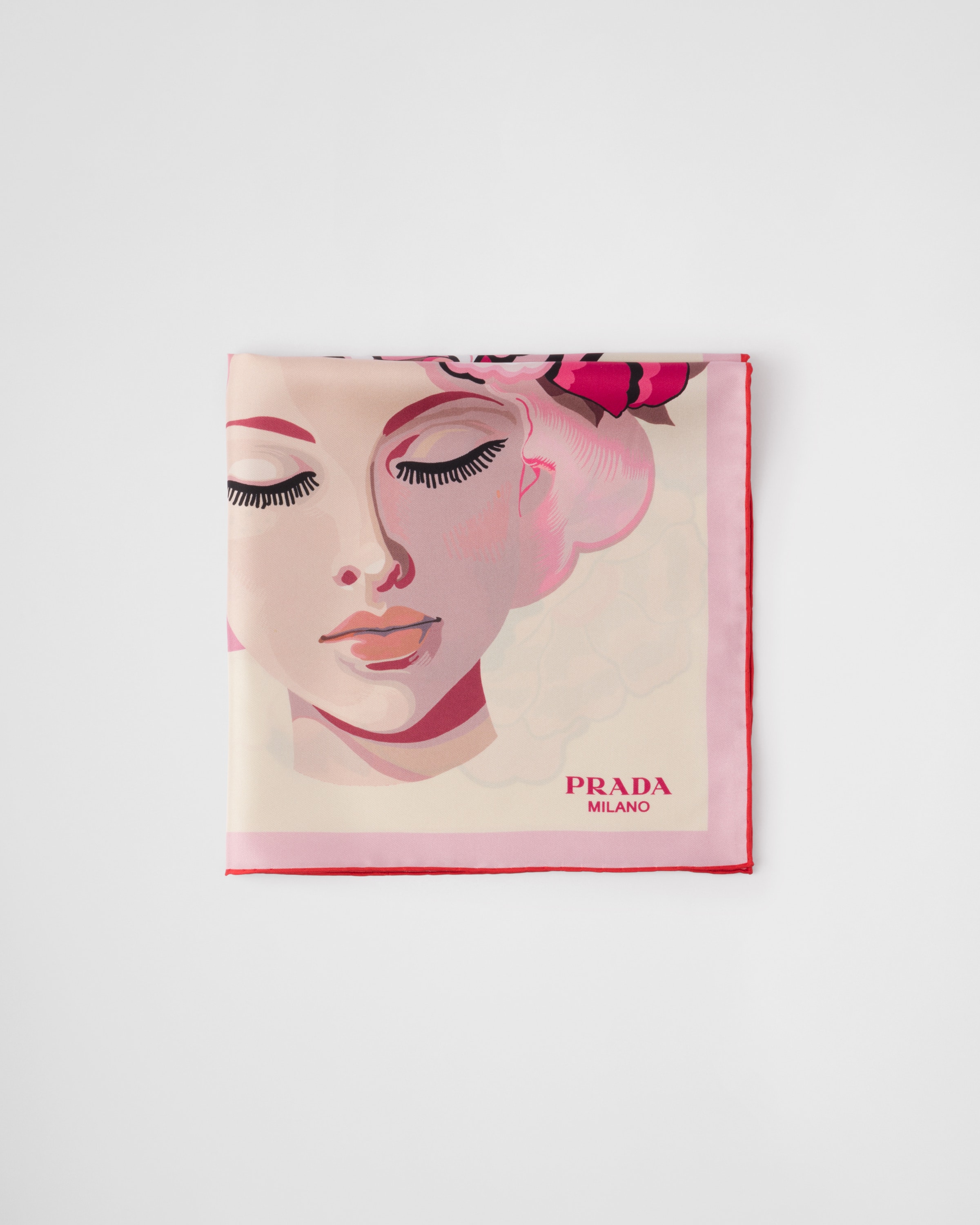

Платок из принтованного шелкового твила 55x55 Prada, розовый
