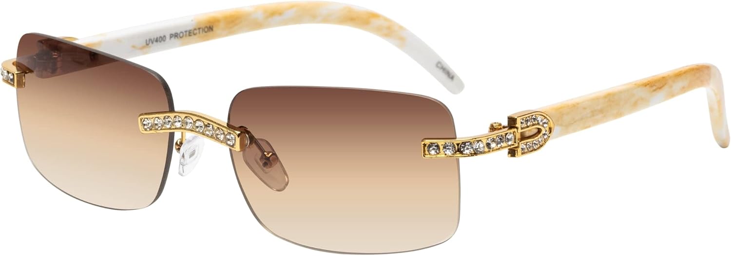 

Солнцезащитные очки в стиле ретро-винтаж без оправы с прозрачными линзами для женщин и мужчин, роскошные очки, модные очки с кристаллами и деревянными линзами FLAWLESS EYEWEAR, Brown Marble