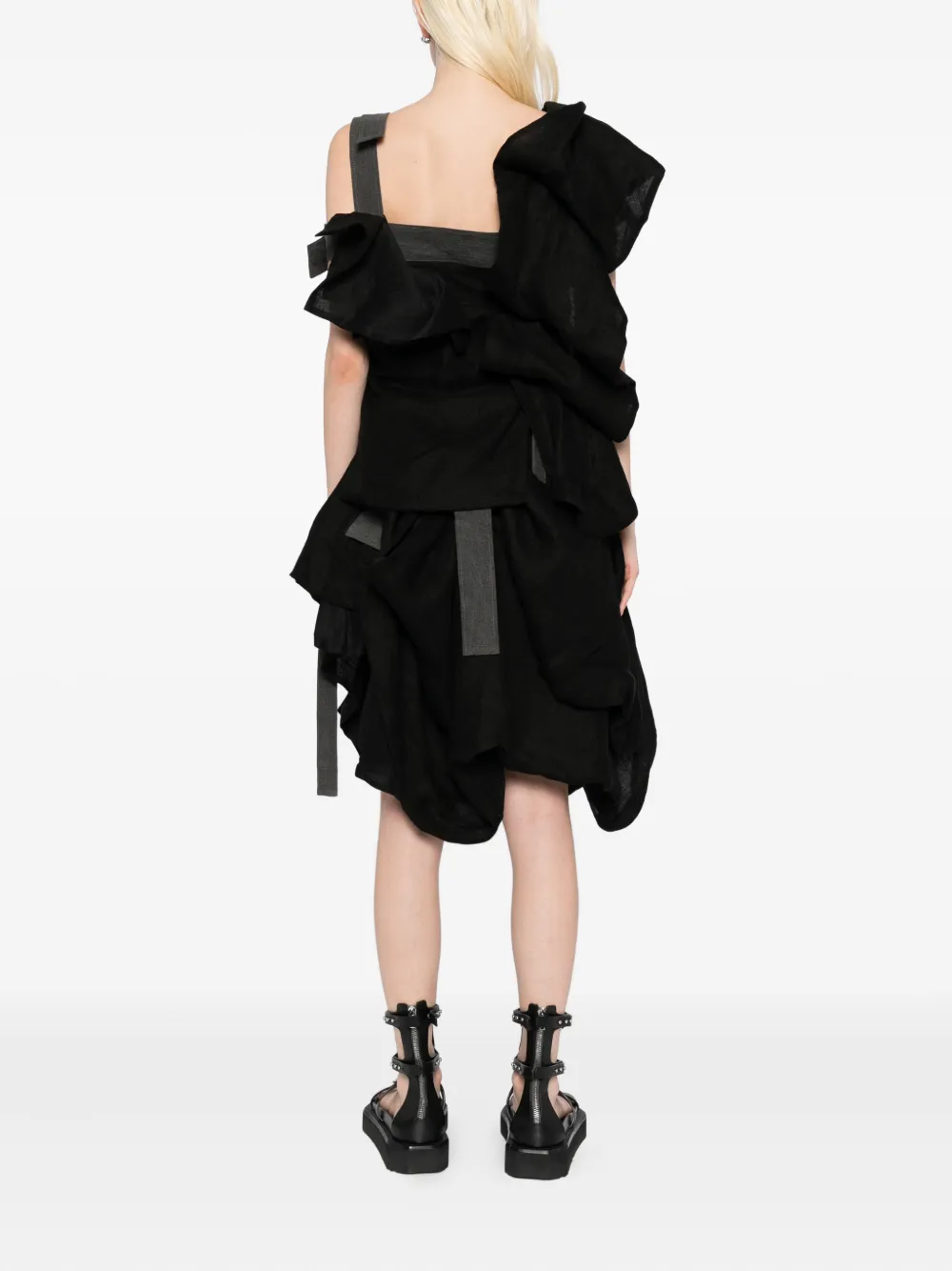 Льняное платье с драпировкой Yohji Yamamoto, черный — фото 4