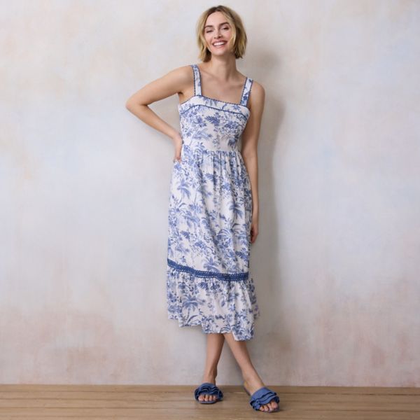 

Женское платье миди с цветочным принтом и завязками Lc Lauren Conrad, цвет blue tropical toile