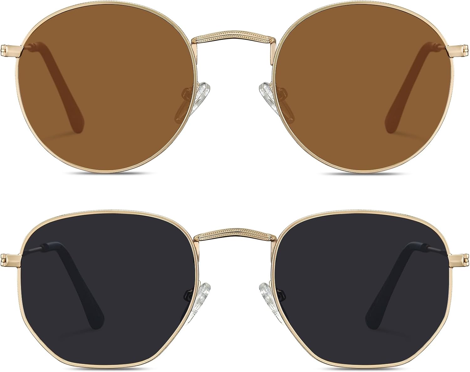 

Комплект из 2 ультралегких поляризованных солнцезащитных очков STGATN для женщин и мужчин - круглые и шестиугольные - защита от УФ-излучения для активного отдыха и повседневного ношения, 3. Round Gold Brown + Hexagon Gold Grey