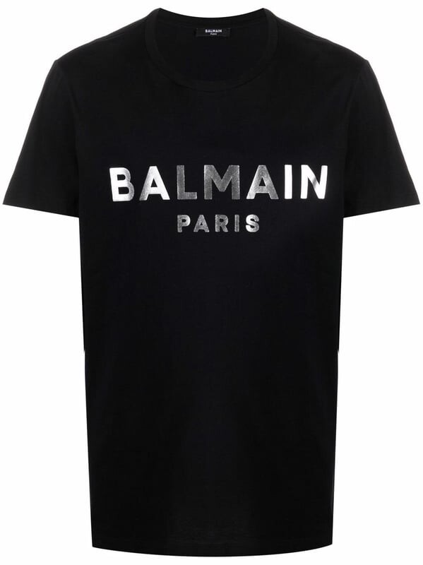 

Серебряная футболка с логотипом Balmain, черный