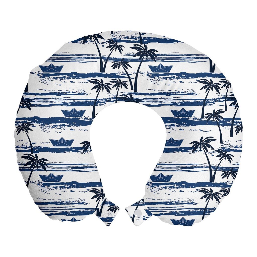 

ABAKUHAUS Palm Tree Travel Pillow Подушка для шеи, Бумажные кораблики на волнах, Пенопластовые дорожные принадлежности для самолетов и автомобилей, 30x30 см, Синий Темно-Синий Белый