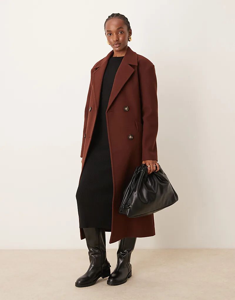 

Официальное пальто с поясом и запахом шоколадного цвета Miss Selfridge