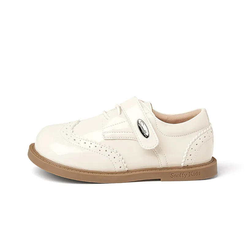 Детские кожаные туфли Slip Resistant, Abrasion Resistant, Breathable, Lightweight Low top Snoffy, айвори