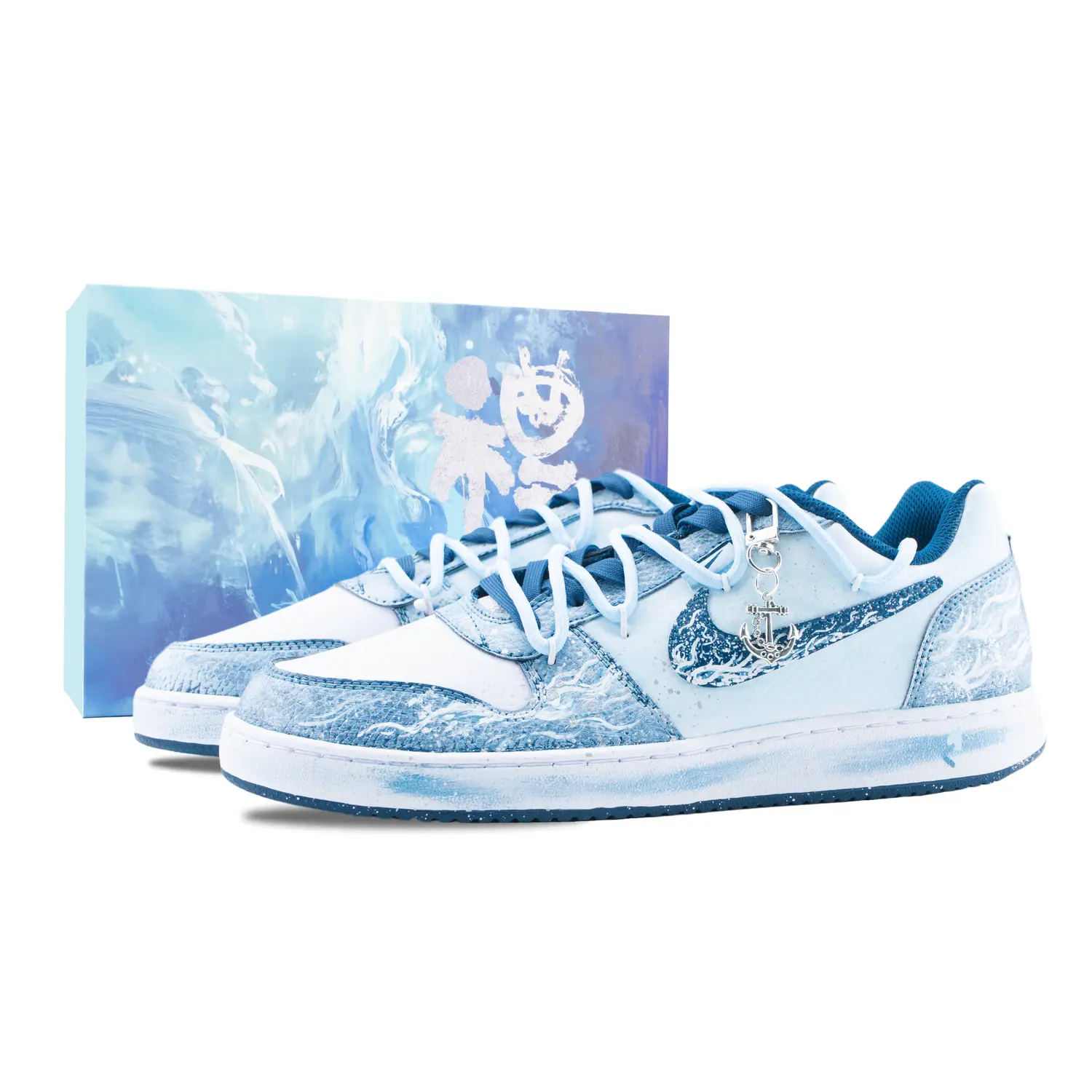 

Nike Кроссовки для скейтбординга EBERNON Deep Sea Secret Realm, износостойкие, низкие, мужские, белые, синие