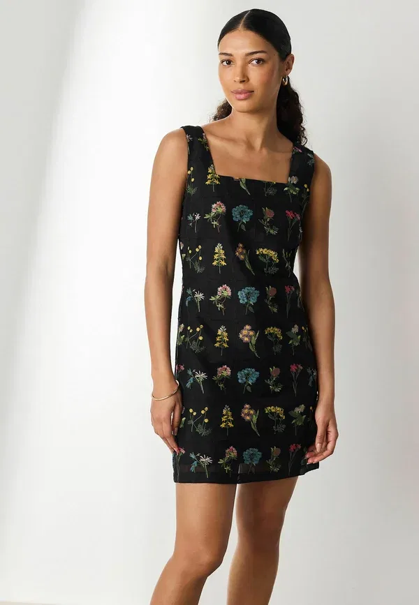 Платье Regular fit n. premium floral embroidered mini shift dress, day dress Next, черный