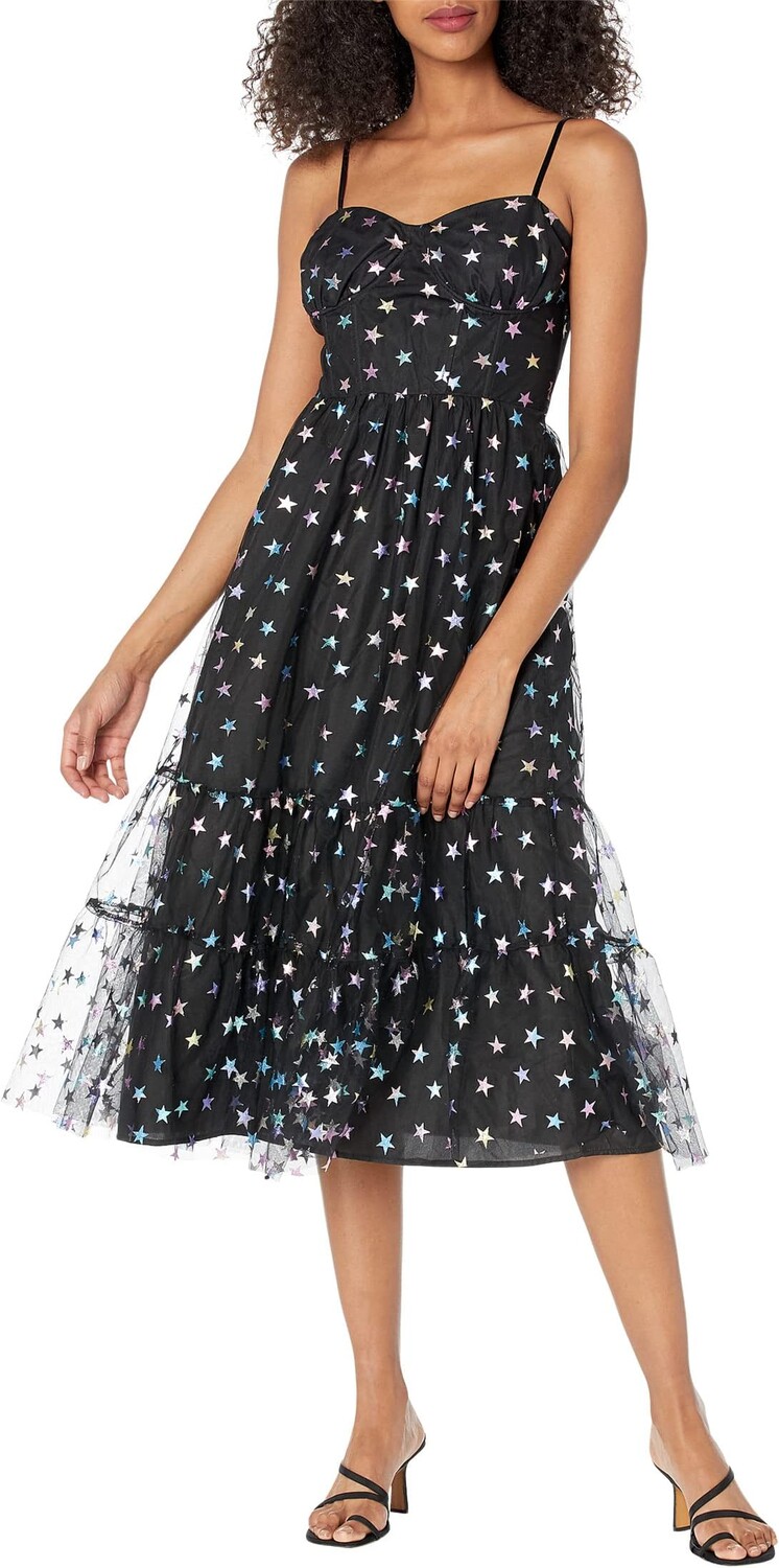 

Платье Betsey Johnson Rainbow Star Mesh Midi Dress, черный