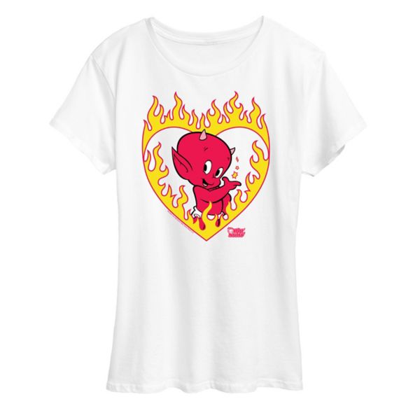 

Женская футболка с принтом "Пламенное сердце" Hot Stuff Licensed Character, белый