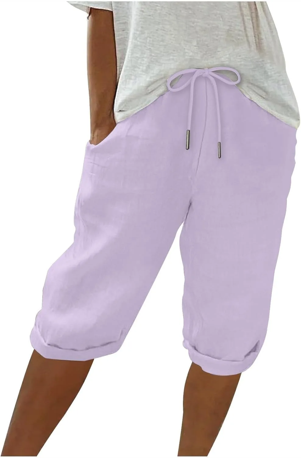 

Бермуды Linen для женщин — летние шорты из хлопка и льна с эластичным поясом и карманами Kifszeury